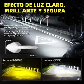 YOLANDA Luces Auxiliares Para Moto, Blanco De 6500 K y Amarillo De 3000 K Doble Color 60w 10000lm Moto Intermitentes, Faros LED Rectangular De Lupa,Luz Antiniebla y Alta/Baja, 2 Unidades