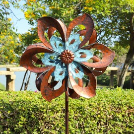Pure Echo Garden Wind Spinner,Flower Wind Spinner,Outdoor Metal Wind Sculpture & Spinner Large 23 inch Dia 84 inch Height Kinetic Windmill for Garden Yard