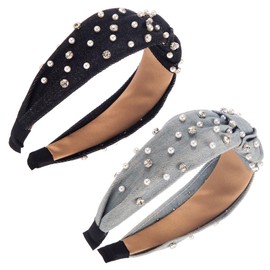 scicent Headbands for Women 2 Pieces Non-Slip Hairbands for Girls Sparkly Bling Head Band Crystal Glitter Hair Band Embellished Rhinestone Jeweled Beaded Hair Hoops - 26423