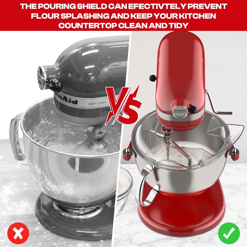 Pouring Shield for KitchenAid Mixer & Splash Guard Attachment -