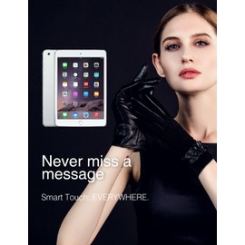 YISEVEN Women’s Winter Sheepskin Suede Leather Gloves Touchscreen Button Cuff Genuine Elegant Warm Fleece Lined for Ladies Cold Weather Accessories Dress Work Driving New Year Gifts, Black Size 6.5 S