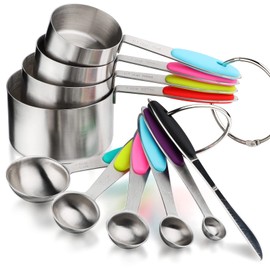 Measuring Cups and Spoons Set Stainless Steel Includes 4 Measuring Cups 5 Measuring Spoons and 1 Leveler for Dry or Liquid Ingredients (C4S6)