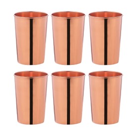 Pure Copper Tumbler Set of 6, UNLINED, UNCOATED and LACQUER FREE, 350 Ml (11.8 US Fl Oz) Capacity For Ayurveda Health Benefits