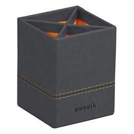 Rhodia 194525C Pen Holder 8 x 11 cm Elegant Faux Leather Ideal for Pens, Brushes and Ballpoint Pens, 1 Piece, Titanium