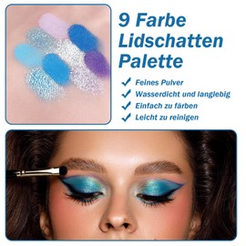 9 Farbe Lidschatten Palette Matte Pearlescent Eyeshadow Palette Glitzer Lidschattenpalette für Tägliche und Bühnen Makeup Smoky Wasserdicht Hochpigmentiert Dunkel