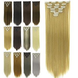 IMISSU 24 Inch 7PCS Set Long Straight Clip in Hair Extensions Natural Full Head Hair Extension Hairpiece for Women 120g (Honey Blonde)