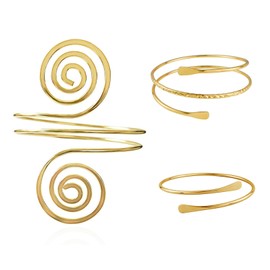 3 Pcs Arm Cuff,Gold Arm Cuff Upper Arm,Gold Arms Cuffs Upper Arms for Girls Women,Adjustable Open Wide Wire Bracelets Bangles,Minimalist Design for Date,Party,Travel and Gift