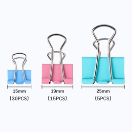 Eono Double Clips, Set of 3 Sizes, 50 Pieces, Pastel Color, Storage Box Included, Document Organization, Home Use, Alloy Steel, Office Supplies (Color)