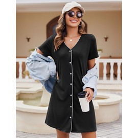 Ekouaer Womens 2 Pack Button Down Nightgowns Nursing Pajamas Breastfeeding Sleepshirt House Dress Black & Grey Stripe Medium