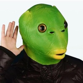 YFFSFDC Green Fish Head Mask, Fishman Mask, Funny Mask, Animal Mask, Rubber Mask, Halloween, Cosplay, Green Head Monster, Costume Props (A)