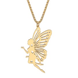 YINYA Stainless Steel Cute Butterfly Fairy Necklace Pendant 18K Gold Fashion Pixie Jewelry for Women Charms Gifts Decor (Gold Plated A)
