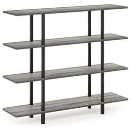 Furinno Turn-N-Tube 4-Tier Wide Display Shelf, French Oak Grey/Black