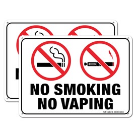 No Smoking No Vaping Sign - 2 Pack - 10 x 7 Inches Rust Free .040 Aluminum - UV Protected, Waterproof, Weatherproof and Fade Resistant - 4 Pre-Drilled Holes