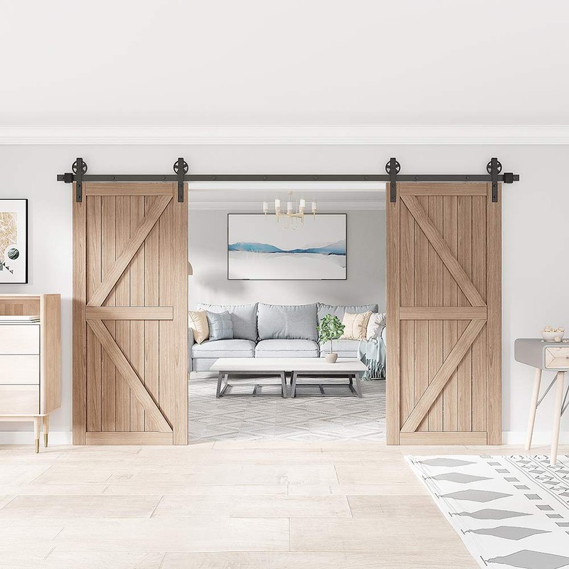 WINSOON 14FT Wood Double Sliding Barn Door Hardware Basic Black