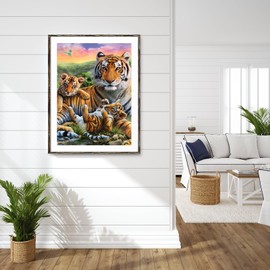 MXJSUA DIY Diamond Painting Kits, Tiger Family Diamond Art Kit for Adults, 5D Gem Painting Art Kits with Round Diamond for Home Wall Decor (30 * 40cm)