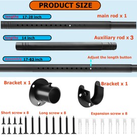 AMAKE Black Heavy Duty Closet Rod,17 to 63 "Adjustable Closets Rod,1.3" Diameter Metal Closet Rod for Hanging Clothes,Windows,Laundry