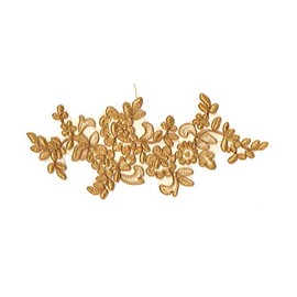 2 Pieces X Gold Colour sew on Floral lace Applique Bridal Tulle lace Motif Patch (S21c)