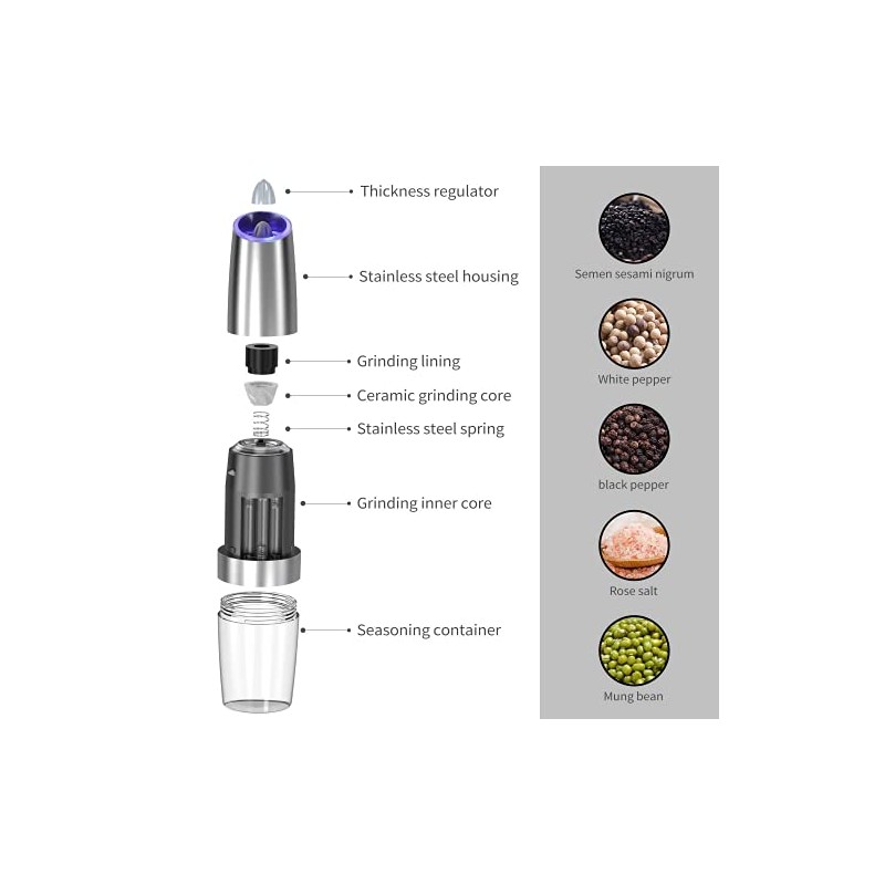 Gravity Electric Pepper and Salt Grinder Set - Adjustable Coarseness