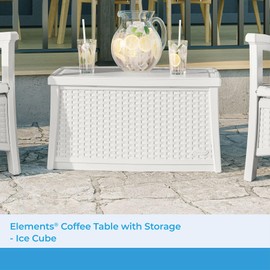 Suncast Elements Coffee Table with Storage, Weather-Resistant, Hinged Lid, Spacious 30 Gal. Hidden Storage, Ideal for Patios and Outdoor Spaces, Ice Cube