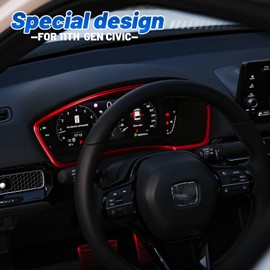 Thenice for 11th Gen Civic Dash Board Trims Instrument Panel Dashboard Cover Compatible with Honda Civic 2022 2023 2024 2025 2026 -Red