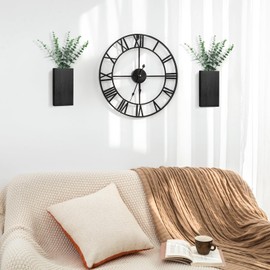 Dahey 2 Pack Wood Wall Planter Vase with Artificial Eucalyptus Farmhouse Wall Hanging Decor Pocket Planter for Indoor Fake Plants Greenery, Living Room Bedroom Kitchen Home Office Decoration, Black