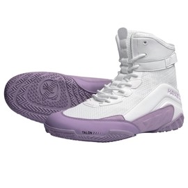 Hayabusa Talon Boxing Shoes for Men and Women Lace Up Lightweight Mid High Top - White/Lavender, 9