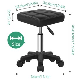 FURWOO Square Swivel Stool with Wheels PU Leather Rolling Stool Height Adjustable for Spa Salon Massage Black