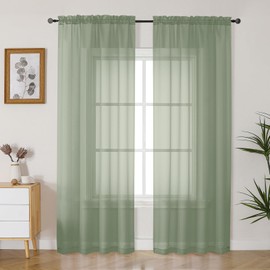 Gwine Sage Green Sheer Curtains 90 Inches Long 2 Panels Set, Light Filtering Filmy Drapes for Living Room Bedroom, Elegant Soft Rod Pocket Voile Sheer Window Curtains, 42Wx90L Inch, 2PCS, Sage Green
