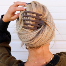 KAXI Large Wide Lay Down Hair Claw Clips, Extra Large Hair Clips for Think & Thick Hair (Brown)