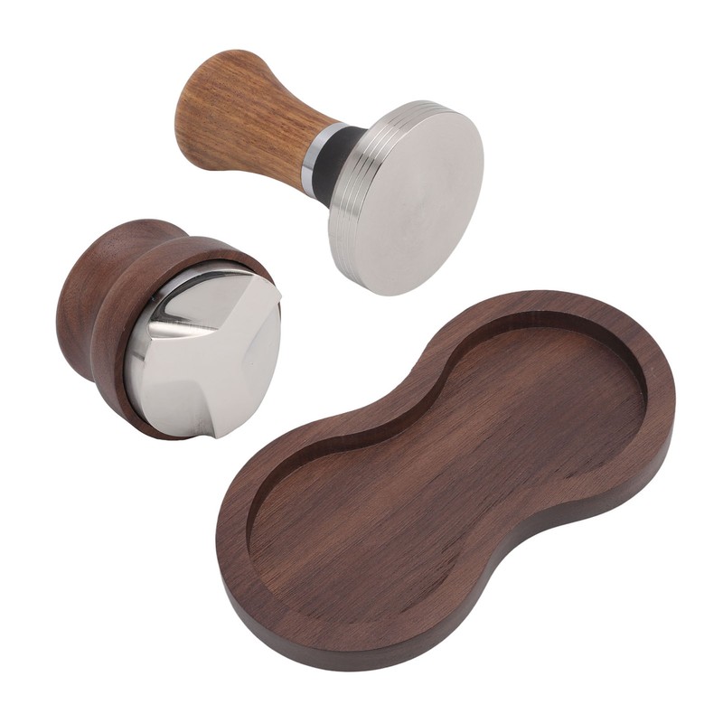 Coffee Hammer Tamping Kit Walnut Stainless Steel Tamper Distributor Set