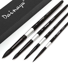 Juego de pinceles redondos para acuarela de 4 piezas con cerdas de ardilla, pinceles profesionales para pintura de acuarelas, acrílicos, tintas, gouache y témpera, mango negro