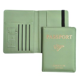 SamHeng Airplane Passport Holder, Universal Passport Cover with Card Slot & Elastic Strap for Women Men, PU Leather Travel Wallet Organiser for Passport Tickets Credit Cards Boarding Passes (Green)
