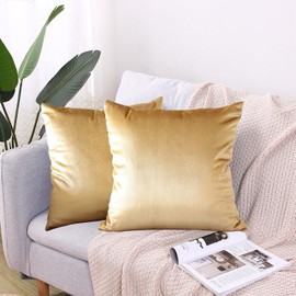 CXTAI 2x Golden Velvet Cushion Covers Decorative Square Throw Pillow Cover Pillowcase 20"x 20"50 x 50cm