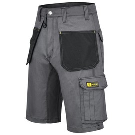 FORJA Work Shorts Men with Holster and Utility Pockets Lightweight Workwear Shorts for Construction Site Work Electricians Builders Gardening Waist 38 Grey