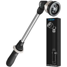 ESOW Garden Hose Wand 16 Inches, Watering Sprayer Wand with 9 Watering Patterns, 180° Adjustable Swivel Head, 100% Heavy Duty Metal Hose Nozzle, Thumb Control On Off Valve