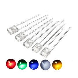 100 Pieces 2 x 5 x 7 mm Transparent Square 5 Colours LED Light-Emitting Diode White Yellow Red Green Blue Electronic for Science Projects, Schools and DIY Projects