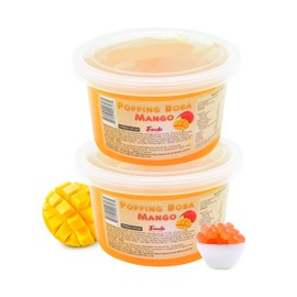 Fanale Popping Boba Pearls for Bubble Tea - 2 lb (1 lb X 2) | Mango | Bursting Boba Pearls Bubble 450g X 2 | Real Fruit Juice for Shakes, Dessert, Smoothie | FPB002-SP450 X 2