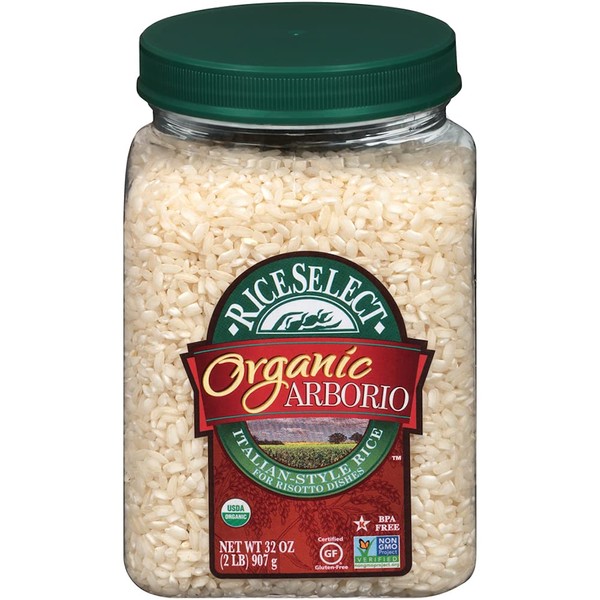 RiceSelect Organic Arborio Rice, Risotto Rice, Gluten-Free, Non-GMO, 32 oz (Pack of 4 Jars)