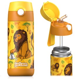 JARLSON Children's Drinks Bottle, Thermal Stainless Steel Water Bottle, 350 ml, BPA Free, Leak-Proof, with Straw, Bottle for School, Nursery