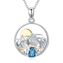 Flpruy Mountain Necklace for Women 925 Sterling Silver Mountain Pendant Necklace Nature Mountain Jewelry Gifts for Women Skiers Hikers Campers Climbers and Nature Lovers