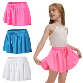 Girls 3 Pack Butterfly Shorts Flowy Athletic 2 in 1 Tennis Cheer Skirt Dance Running Preppy Clothes 130 Hot Pink Blue White