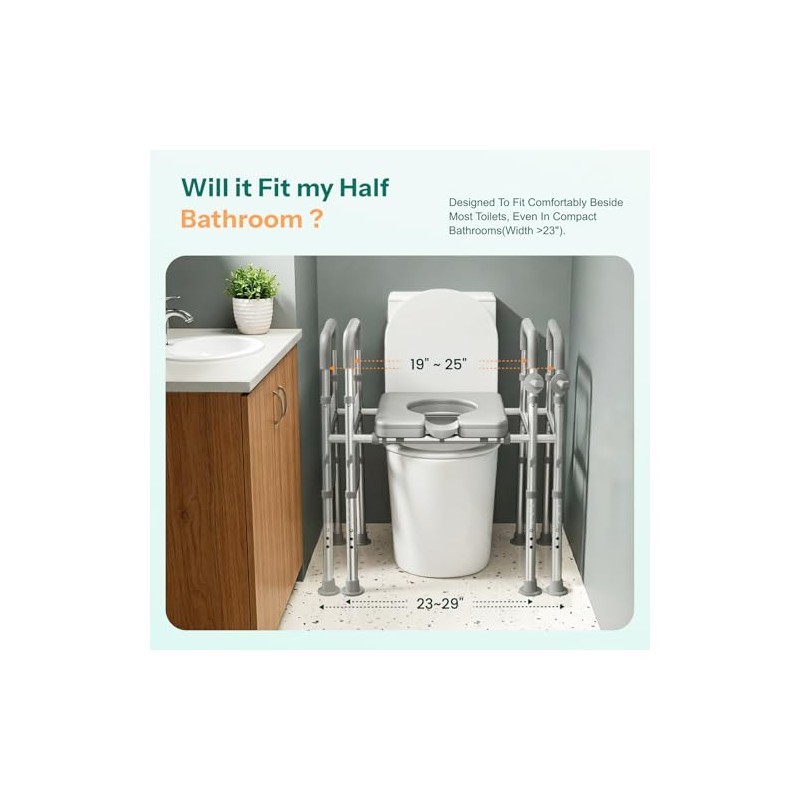 HOMEAL Raised Toilet Seat Riser with Handles for Seniors, 450LBS