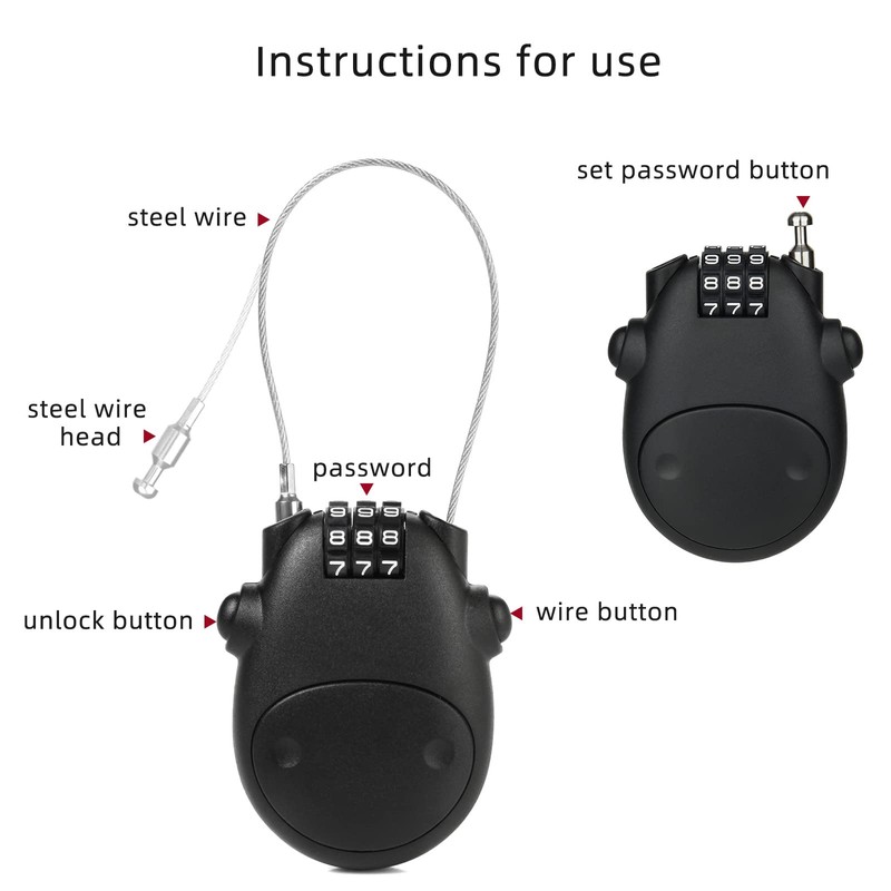 NBYT Luggage Locks - Combination Lock, Black, 27" Circumference, 10,000
