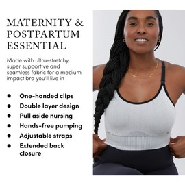 Ingrid & Isabel - Seamless Maternity and Nursing Sports Bra, Black/White Combo, Small