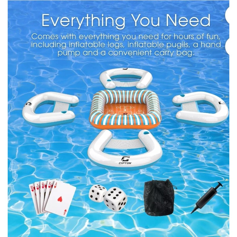 Cipton Floating Card Table Set with Table, & 4 inflables