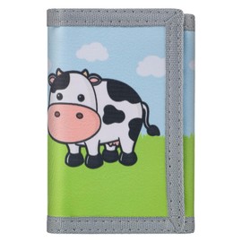 JONYEE Kids Wallet for Boys Girls 3-14, RFID Trifold Novelty Wallet with Zipper and Key Chain, Outdoor Purse with Coin Pocket and ID Window, Card Holders for Toddler Children Gifts -Cow