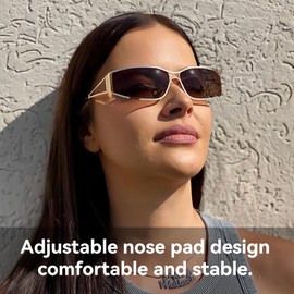 Dollger Y2k Sunglasses for Women Trendy Y2K Glasses Metal Wrap Around Retro 2000S Brown Sunglasses