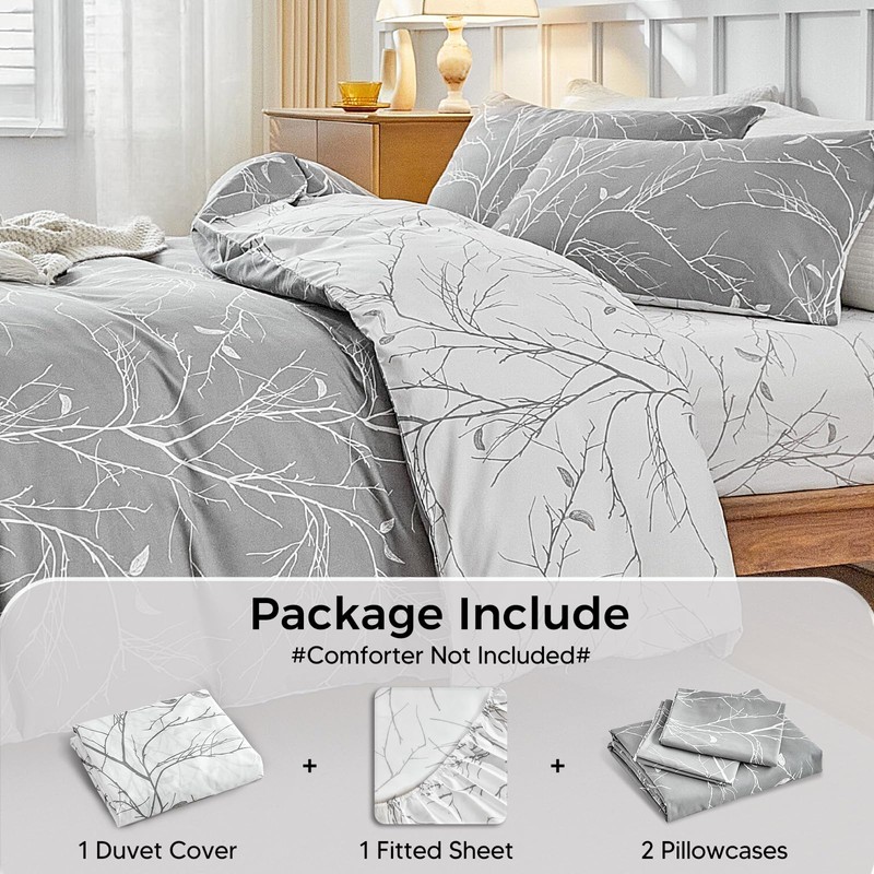 Tokokimo Double Duvet Cover Set 4PCS Bedding Set with Fitted