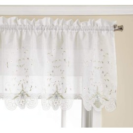 Today's Curtain Sunshine Semi Sheer Reverse Embroidery 18-Inch Valance Tailored, White/Blue