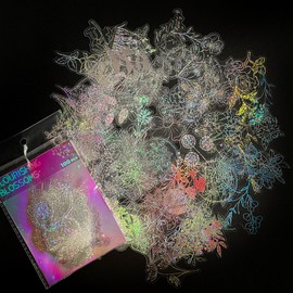 Gold Holographic Sticker Set of 100 Har Transparent Stickers Blooming Tea Vintage Daily Planner Stickers for Scrapbook, Junk Bullet Journals, Laptop, Decor for Children and Adults